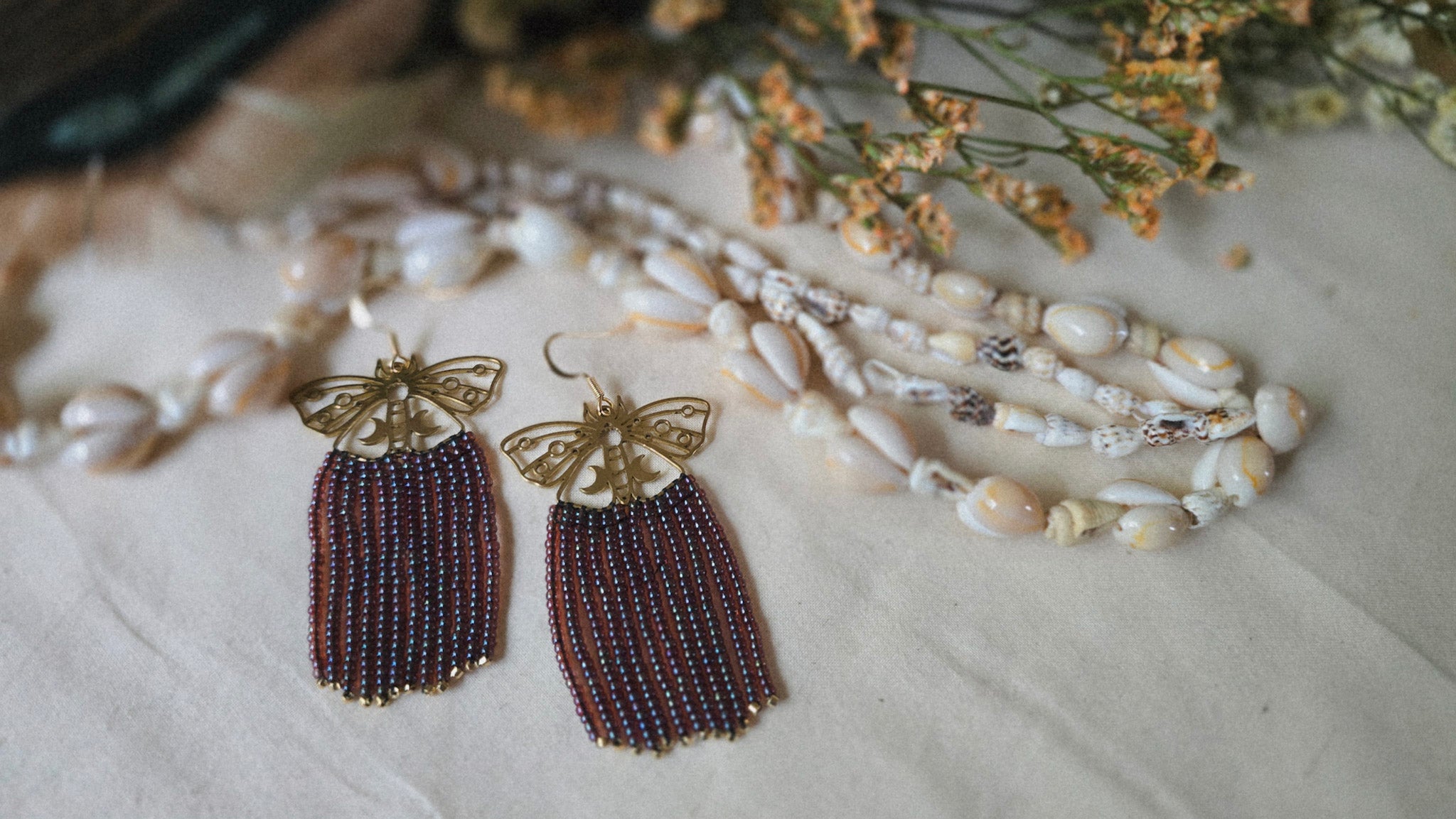 Midnight Moths Beaded Earrings