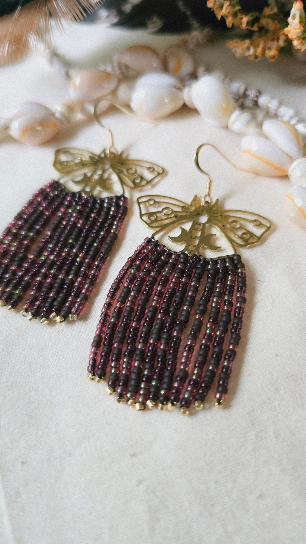 Midnight Moths Beaded Earrings