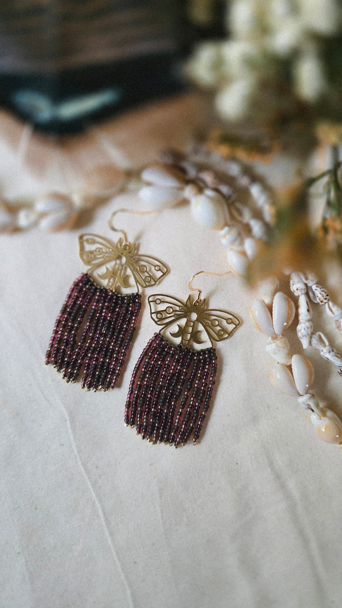 Midnight Moths Beaded Earrings