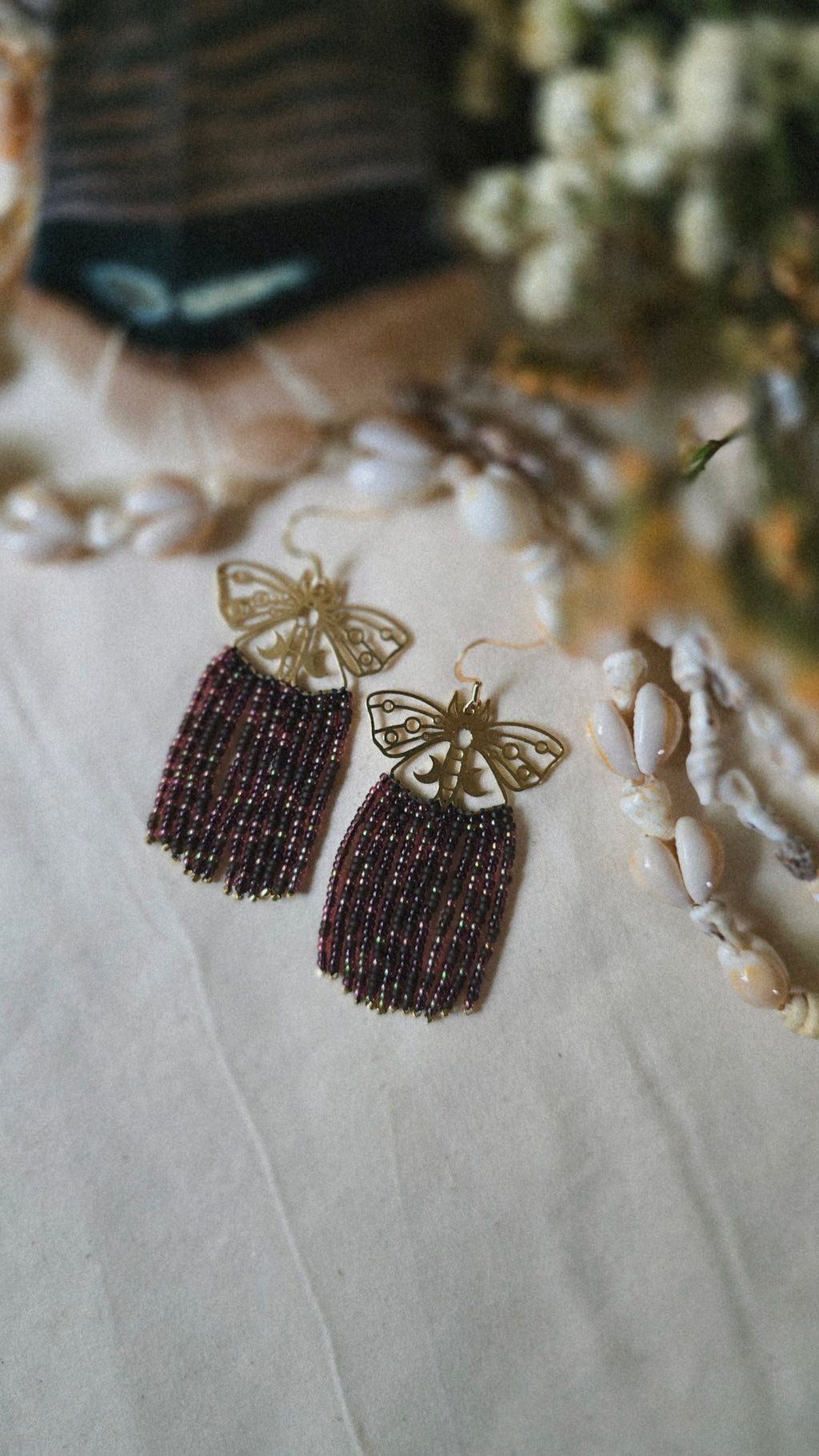 Midnight Moths Beaded Earrings