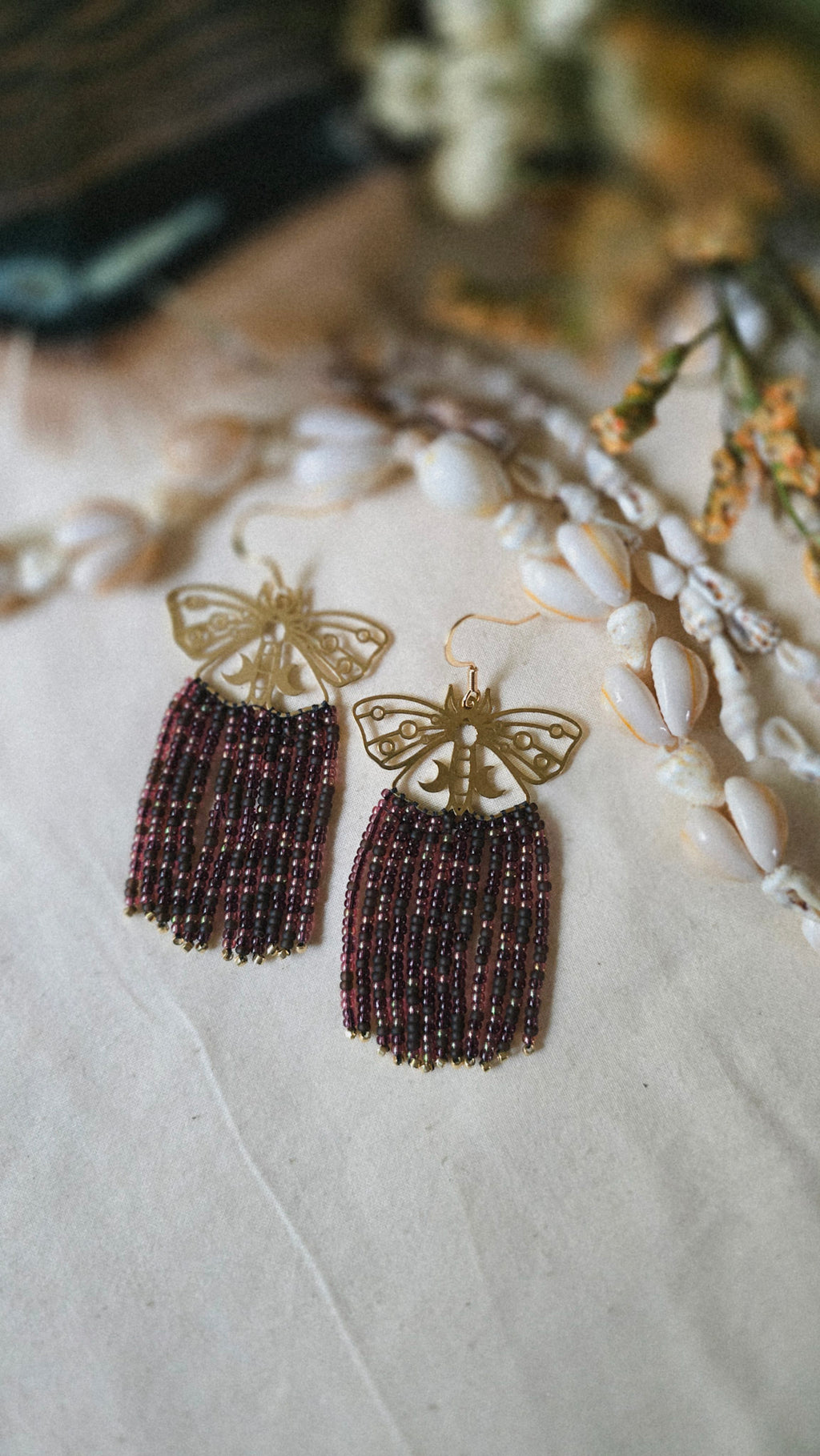 Midnight Moths Beaded Earrings
