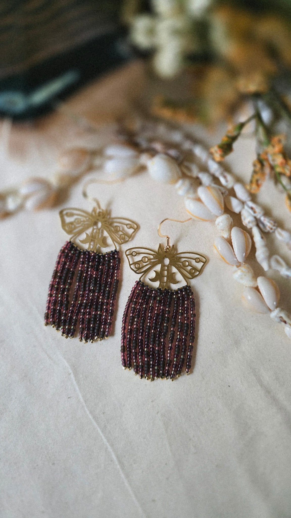 Midnight Moths Beaded Earrings